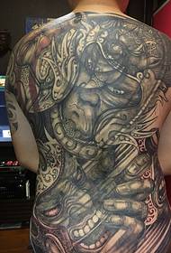 Teljes hátsó régi fekete-fehér totem tetoválás minta