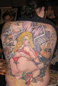 Ryg grim fed kvinde og kryds tatoveringsmønster