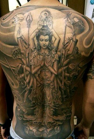 Męski tatuaż z pełnym tyłem rąk Guanyin z tysiącem rąk