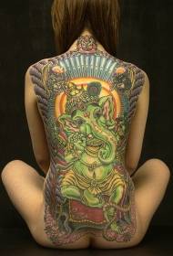 Geri Hint Yeşil Ganesha Fil Dövme Desen