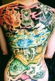 Täysi tatuointi nainen tyttö koko selkä värikäs eläin tatuointi kuva