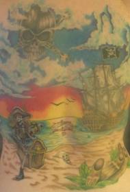 Back pirate theme beach landscape tattoo pattern