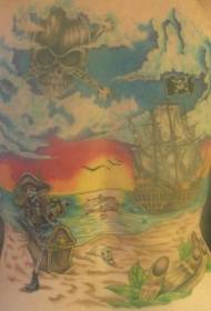 Terug piraat thema strand landschap tattoo patroon