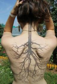 Black tree tattoo pattern on the opposite back