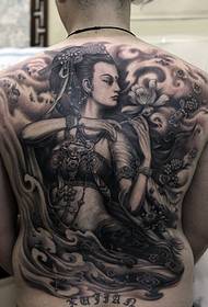 Patrón de tatuaje volador Dunhuang negro y gris de espalda completa