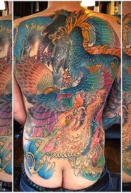 Plena malantaŭa drako kaj fenikso-milita tatuaje