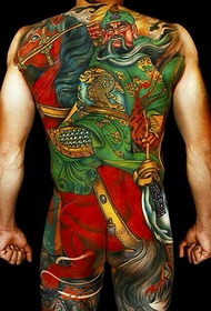 Motif de tatouage Guan Gong de trois nations en couleur dans le dos intégral