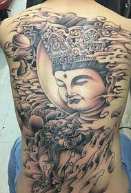 tattoo Guanyin ສີດໍາແລະສີຂາວປົກຄຸມດ້ານຫລັງທັງ ໝົດ
