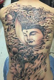 Tatwaġġ Guanyin iswed u abjad li jkopri d-dahar kollu