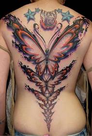 Uzuri nyuma kubwa rangi kipepeo tattoo muundo