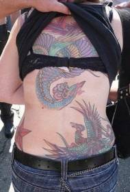 Modello di tatuaggio dipinto a tema fenice con schiena piena