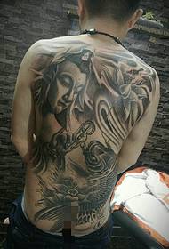 Skull and Guanyin's full back tattoo tattoo