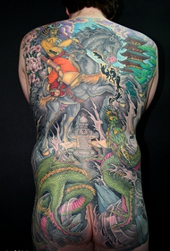Tatuaggio del drago di guerra guerriero giapponese con schiena piena