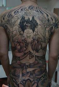 Ni kikun ẹhin mẹta-oju Buddh tattoo tattoo