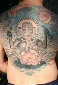 Full back god god Ganesh with lotus tattoo pattern