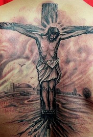 Tetovaža polnega hrbtnega križa jesusa