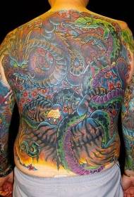 Мужской спиной цветной тигр дракон войны рисунок татуировки