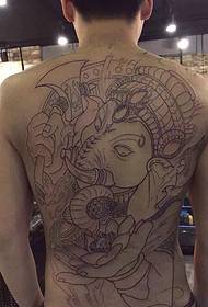 Πλήρης πίσω προσωπικότητα γραμμή ελέφαντα θεά μοτίβο τατουάζ