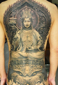 Full back grotto Buddha tattoo image