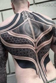 Pojkar Tillbaka Svart Grå Skiss Sting Tips Creative Geometry Totem Full Back Tattoo Picture