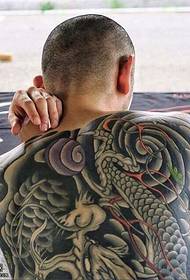 Teljes hátsó klasszikus kínai sárkány totem tetoválás mintával
