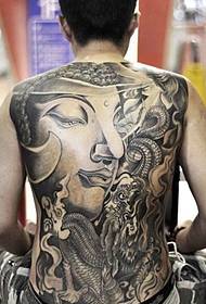 Тетоважа на тетоважи на змеј и Буда со целосен грб