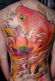 Personalizirani klasični uzorak tetovaže boje lotosa sa lignama od punog leđa