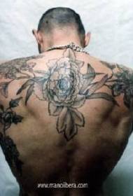 Mužský plný chrbát čierny kvet tetovanie vzor
