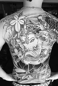 Vol rug-swart-wit-olifantgod tatoeëermerk persoonlikheid