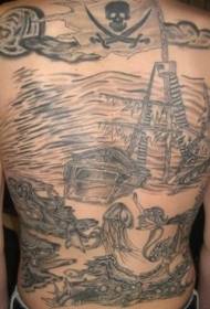 Tema bajak laut dengan pola tato punggung penuh putri duyung