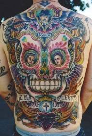 Bumalik Mexican color skull ng Sagradong Puso Tattoo Pattern