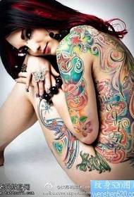 Full back female color tattoo pattern