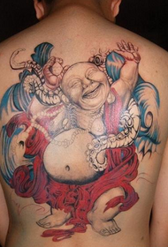 Teljes hátú nevető Buddha tetoválás minta