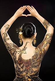 Fashionable woman with a nice looking phoenix pattern