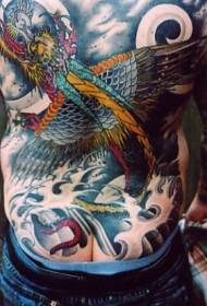 Motif de tatouage de dragon noir et mer noire à l'arrière