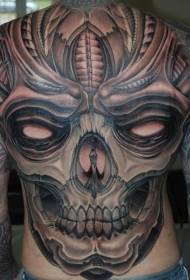 Tatuaggio con teschio gigante spettrale sulla schiena