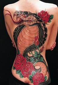 Personality beauty full back cobra rose tattoo pattern