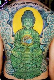 Tatuaggio statua di Buddha verde su tutta la schiena