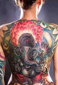 Plná zadní barva jako vzor boha tetování