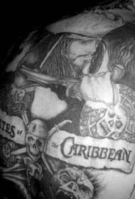 Modello di tatuaggio ritratto pirata caraibico posteriore