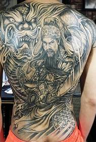 Model de tatuaj cu spatele complet combinat cu dragonul rău și Guan Gong