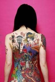 Thời trang truyền thống đầy đủ trở lại dòng trừu tượng mẫu hình xăm geisha sáng tạo
