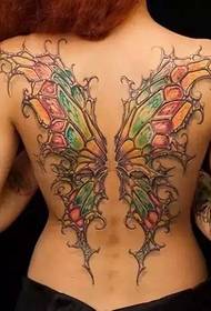 Жіночий повний назад красиві татуювання крила метелика візерунок