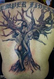 Пълен гръб дърво модел татуировка