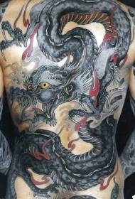 Назад черен страшен модел татуировка на дракон