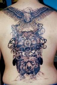 Balik nga agila sa lobo ug nagdala sa ulo nga itom nga grey tattoo nga sumbanan sa ulo