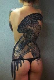 Grande patrón de tatuaxe de aguia negra na parte traseira