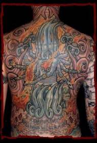 Сюрреалистичен цветен модел на татуировка на идол с пълен гръб