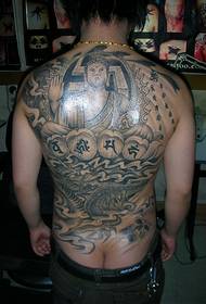Täysi takaosa Buddha ja lohikäärme tatuointi