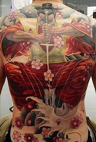 Moški polni hrbtni tatoo japonskega bojevnika